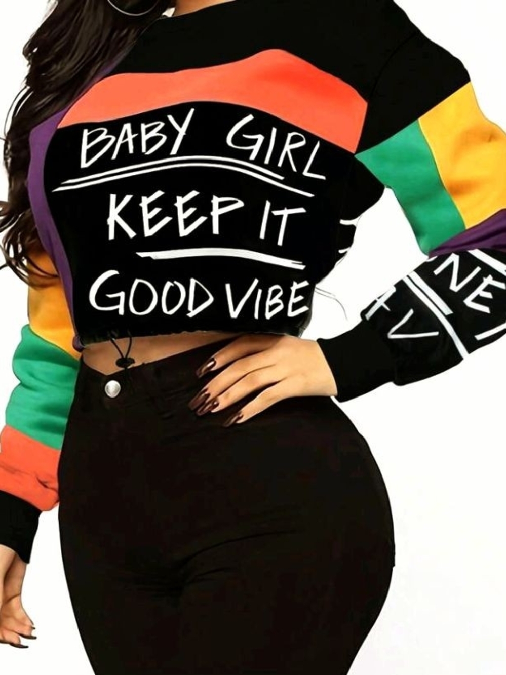 Good Vibe Colorblock Cropped Sweatshirt - Black/Multi